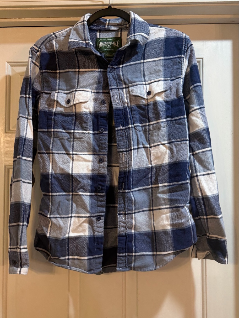 American Eagle Outfitters Blue and White Plaid Flannel Shirt Size XS